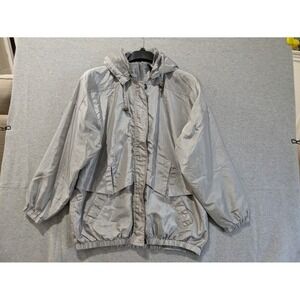Neyelle‎ 80s Windbreaker Jacket M Gray Nylon Hooded Retro Vintage Y2K Full Zip